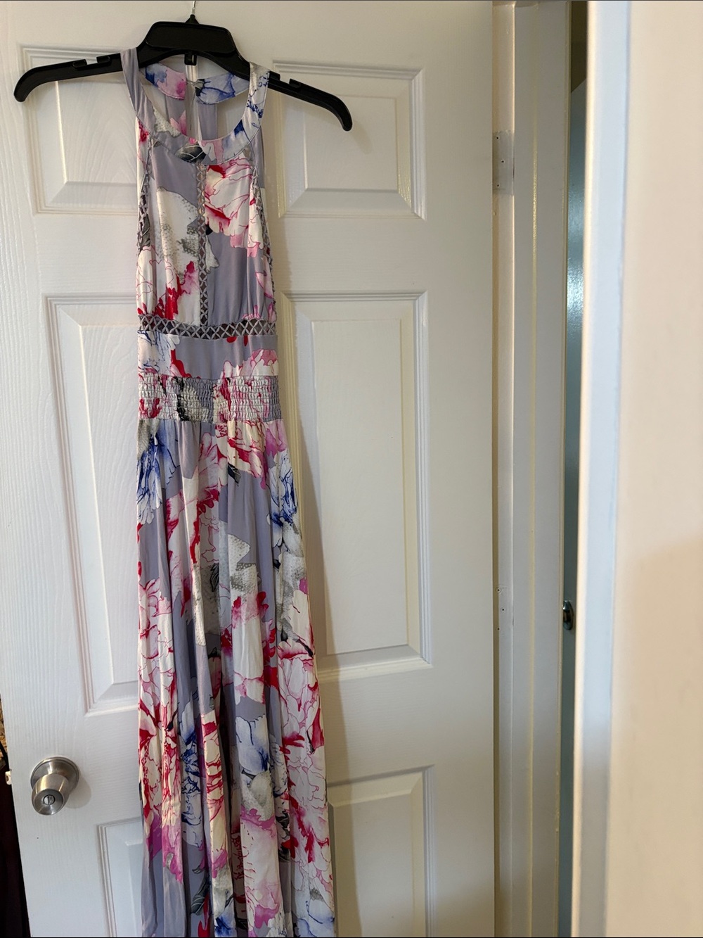 Jaase anthropology endless summer Floral Halter Maxi Dress in Gray and Pink XS